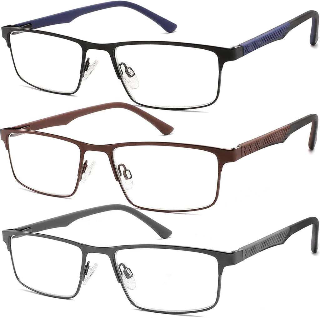 READITEASY 3 Pack Reading Glasses Men 2.75 Blue Light Blocking, Readers Men with Spring Hinge Reduce Eyestrain/UV/Dryness, Mens Reading Glasses 2.75+