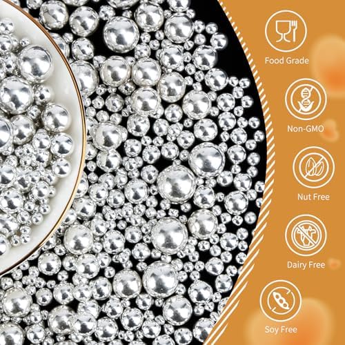 Silver Pearl Sprinkles,Edible Pearl Sugar Sprinkle for Cake Decorating,130g/4.58oz Mix Size,Festival Baking Edible Cake Decorations,Cupcake Toppers,Cookie Decorating Donuts Ice Cream Toppings,Wedding Birthday Party Valentine's Day Easter Supplies