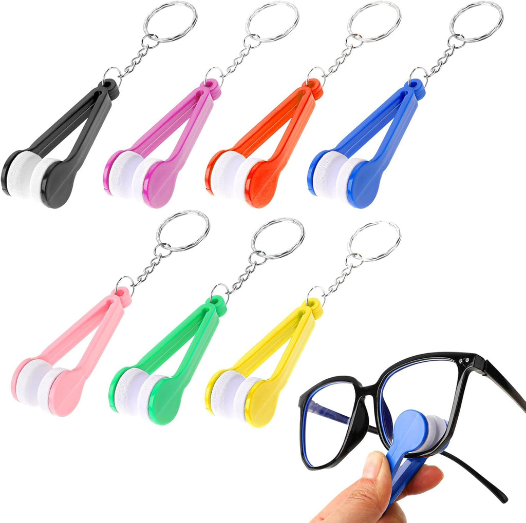 7 Pcs Glasses Cleaner Tool, Mini Sun Glasses Eyeglass Microfiber Spectacles Cleaner with Keychain, Soft Cleaning Cloth Clip for Sunglasses, Eye Glasses Lens Surface Cleaner (7 Colors)