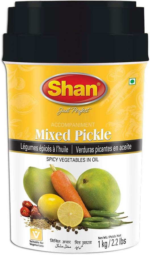 Shan Mixed Pickle 35.27 oz (1000g) - Spicy Vegetables Pickled in Oil - Rich Blends of Spices - Perfect Accompaniment to Everyday Meals - Suitable for Vegetarians - Airtight Pet Jar