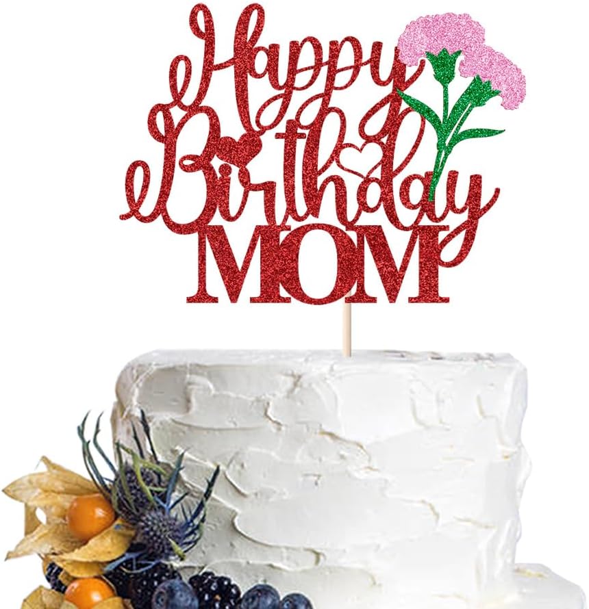 Happy Birthday MOM Cake Topper, Mother's Day Party Decorations,Mother's/Women's Birthday Party Decorations Supplies ((MOM-7)