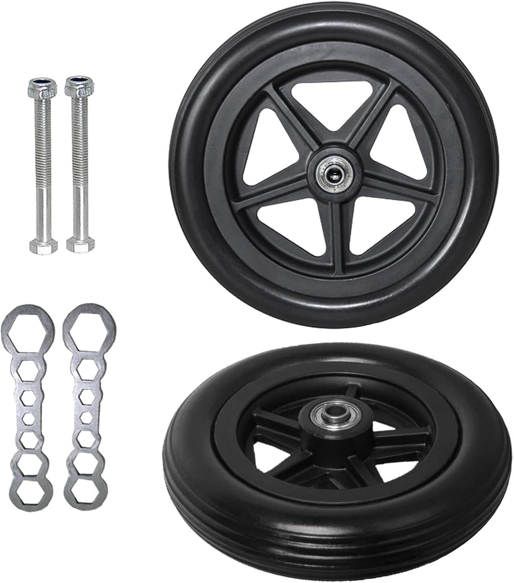 LIGUOYI Wheelchair Front Wheels 8 Inch 7 Inch, 2pcs Front Wheelchair Wheel Solid Wheel Replacement, 5/16" (8 Mm) Bearing, 2-3/8" (60 Mm) Hub Width, 265-lb (120 Kg) Load Capacity, with Wrench