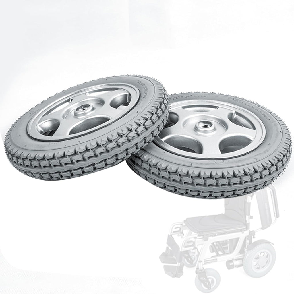 Wheelchair Rear Wheel Assembly (Pair), 12-inch Gray Solid Tire Construction,Rear Wheel Replacement for Electric Wheelchair, Aluminum Alloy Wheel Hub