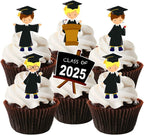 Graduation Boy Girl Mix Edible Cupcake Toppers - Stand Up Wafer Cake Decorations, 2025 Graduation Edible Cake Decoration, 2 Inch / 5cm UNCUT (Pack of 24)