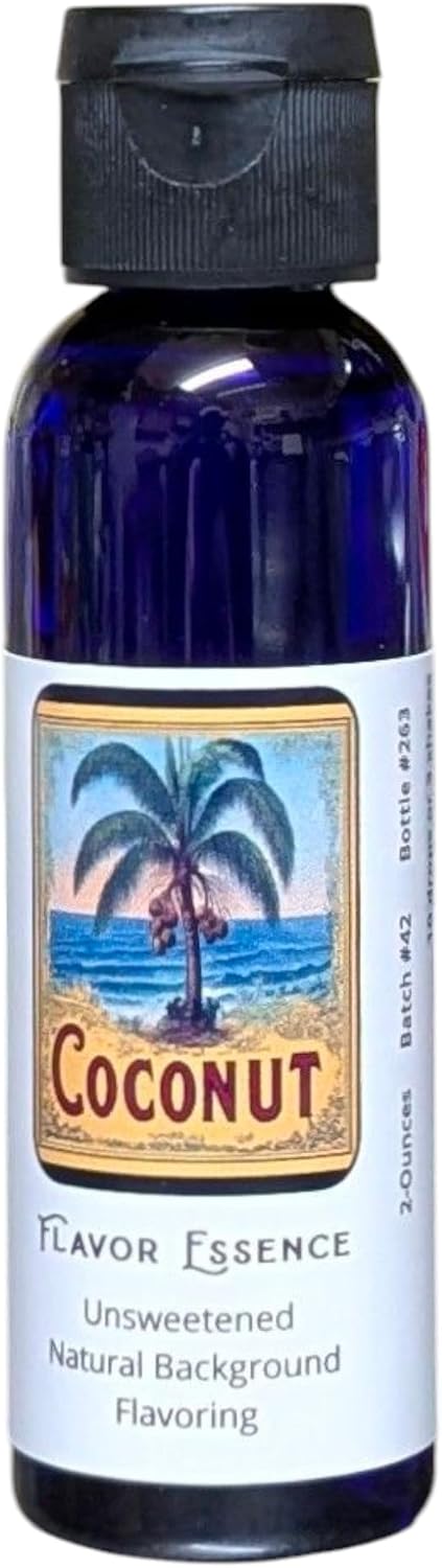 COCONUT Flavoring by Flavor Essence (Unsweetened, Natural Background Flavoring) 2 Oz.| For Beverages: coffee/tea, shakes, smoothies, bar drinks. For Foods: baking, doughs, batters, frostings, yogurt