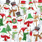 Ambiente Snowman Party Cocktail Napkins, 5 x 5 inches, 20 Count, 3-Ply, Snowmen Design with Hats and Snowy Background, Beverage Napkin, Christmas Party Accessories, White, red