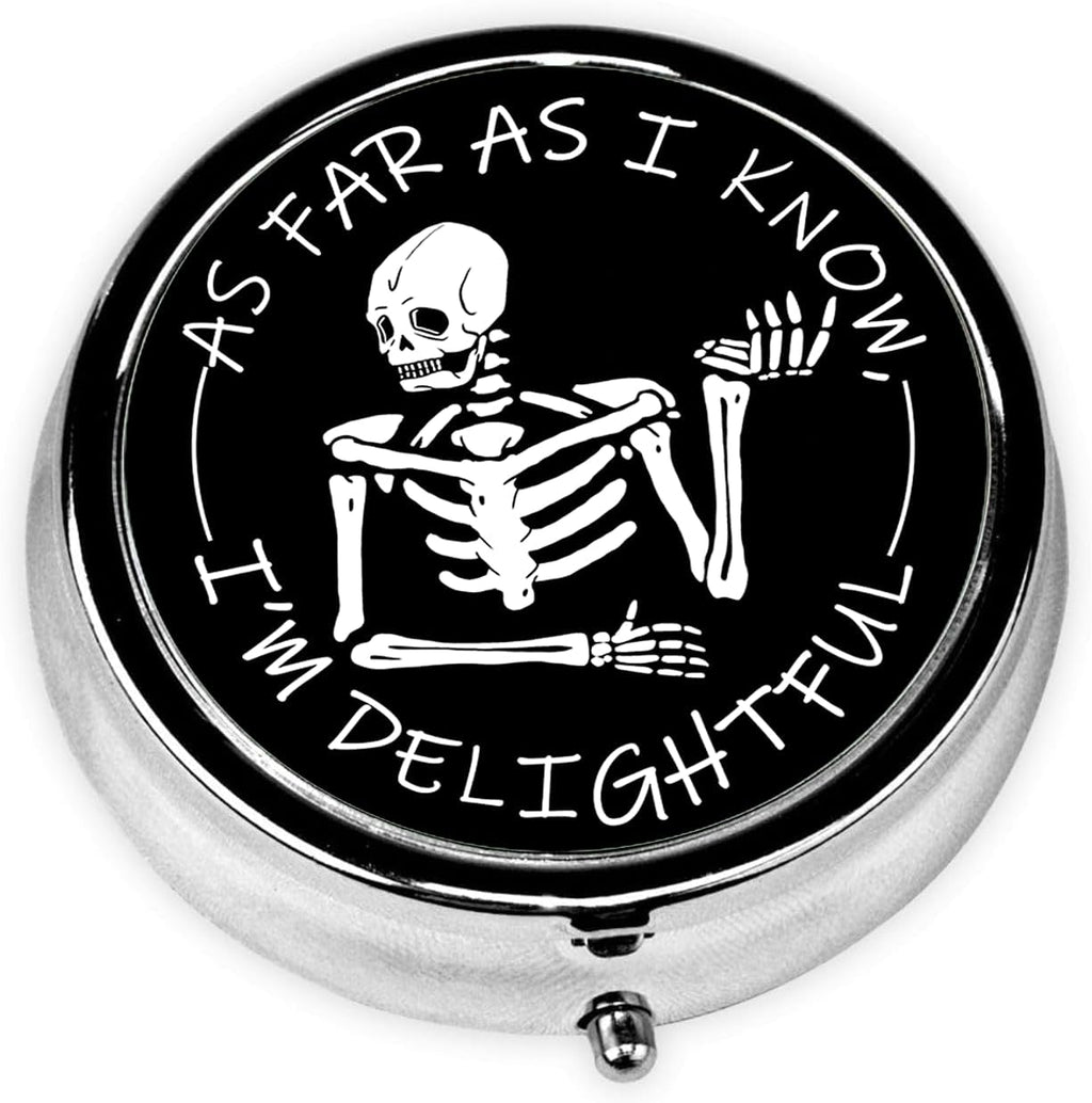Skull Pill Box 3 Compartment Small Pill Case,Portable for Pocket or Purse Pill Organizer Pill Container Holder with Mirror to Hold Vitamins, Medication, Fish Oil and Supplements