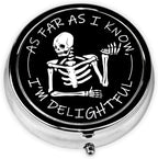Skull Pill Box 3 Compartment Small Pill Case,Portable for Pocket or Purse Pill Organizer Pill Container Holder with Mirror to Hold Vitamins, Medication, Fish Oil and Supplements