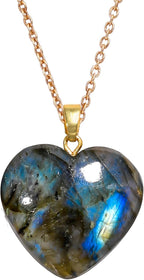AURA GEMS Labradorite Gemstone Heart Shape Pendant Necklace, Natural Cabochon, Women Jewelry, Energy Healing Crystals, Calm Chakra, Birthstone, Gift for Women, Gold Plated Jewelry 18 inch, AA+ Quality