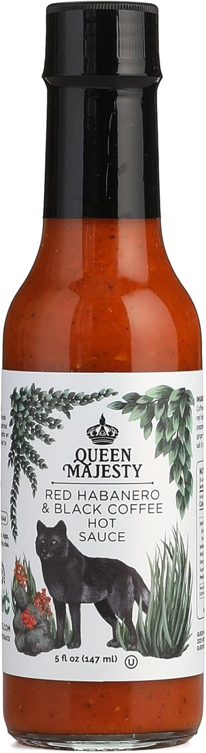 Queen Majesty Red Habanero & Black Coffee Hot Sauce, 5 oz - All Natural Habanero Condiment - Fair Trade, Vegan, Gluten Free, non GMO, Sugar Free, Featured on Hot Ones
