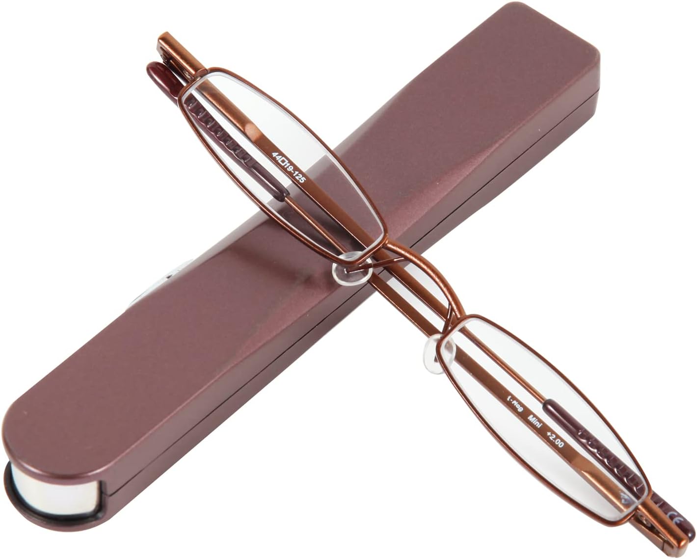 I-Mag Mini Slim Metal Spring Hinge Reading Glasses with Slide Open Hard Case (Brown, 2.00) by I-Mag Reading Glasses