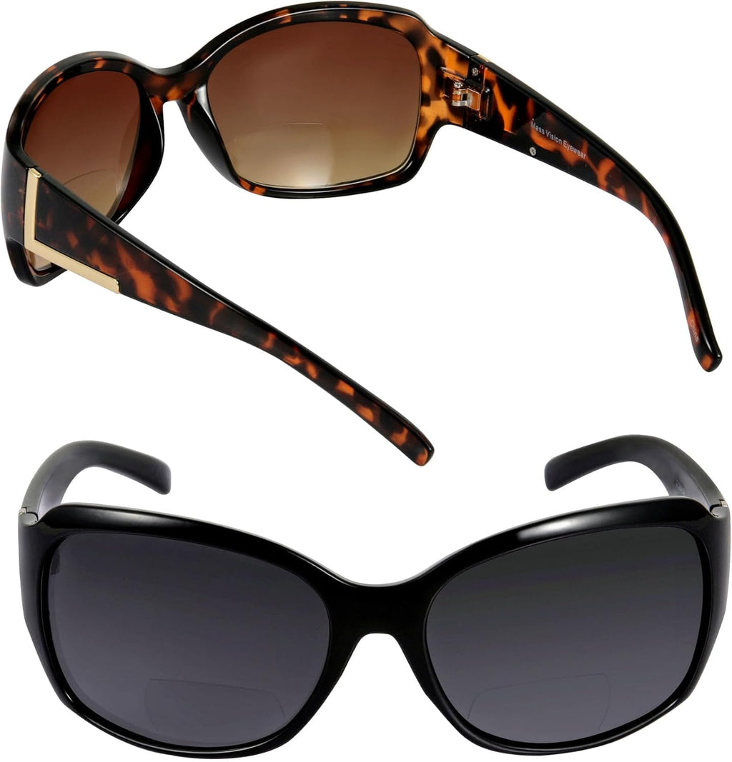 Mass Vision Bifocal Sunglasses 'The Fashionista' Women's Designer Outdoor Reading Glasses with UV400 Protection (2 Pack)