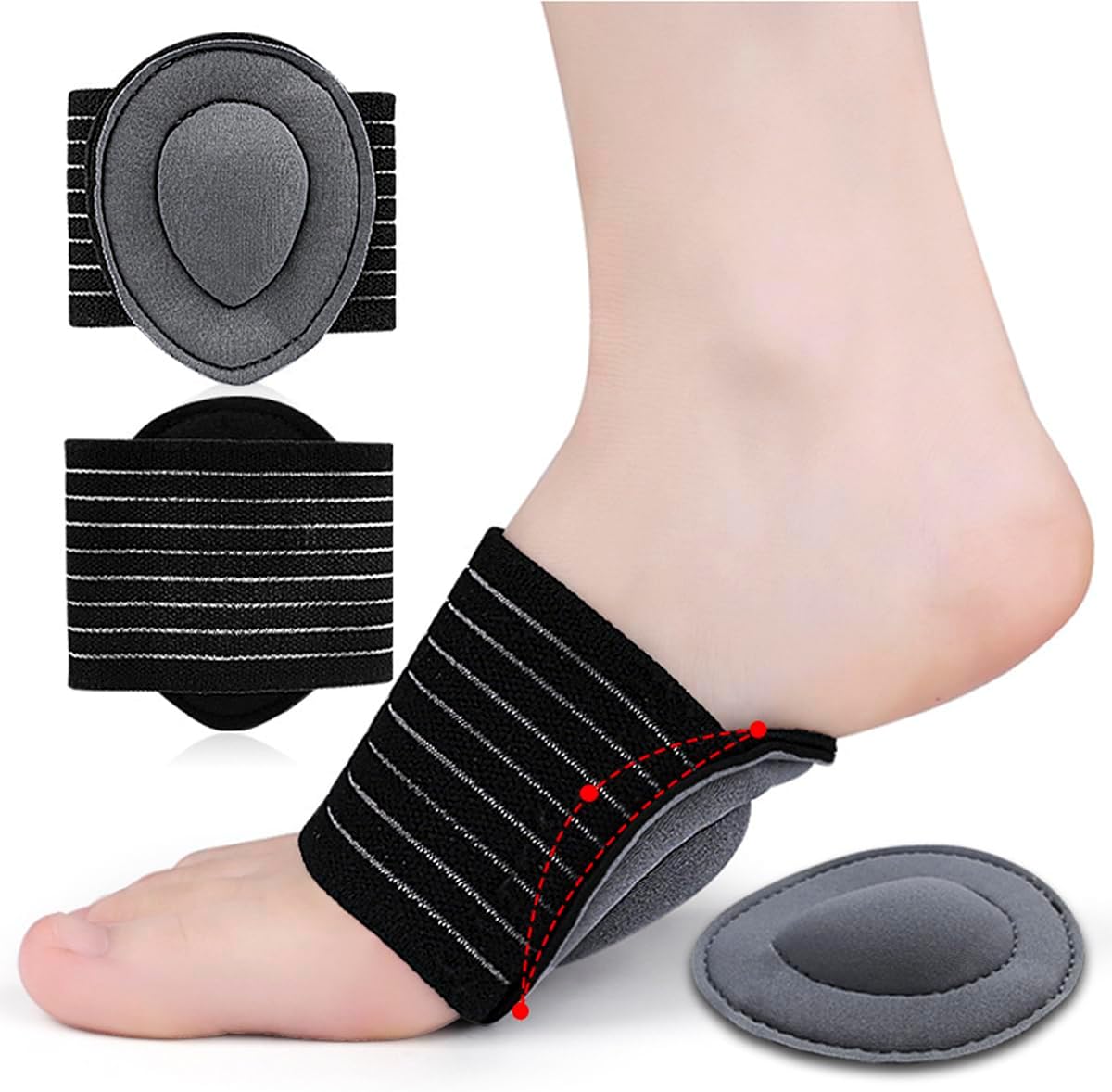 Compression Arch Support Plantar Fasciitis Orthotic Support Sleeves for Men and Women, Foot Arch Relief for Flat Feet, Fallen Arches, Low Arch, High Arch, Foot Swelling (Black, 1 Pair)