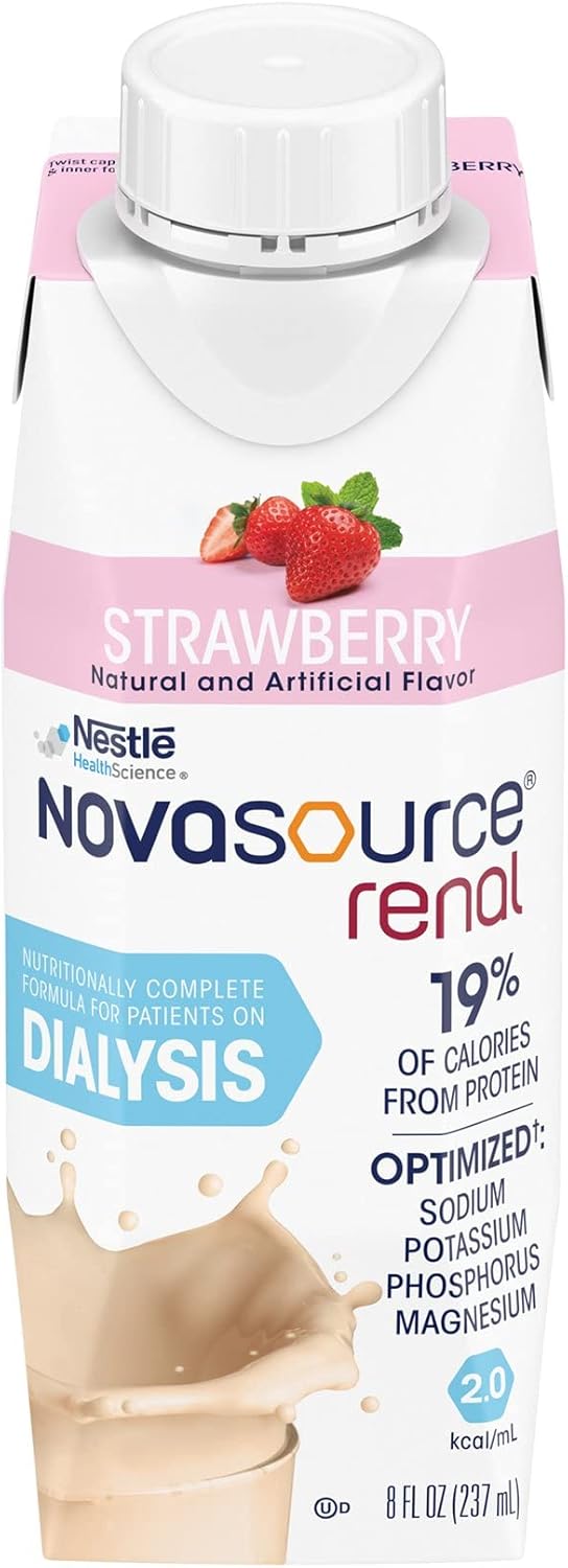 Nestle Novasource Renal Nutritionally Complete Formula Strawberry 8 oz Carton 24 Ct