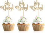 48 Pcs Glitter Oh Baby Cupcake Topper Picks for Baby Shower Party Cake Decorations