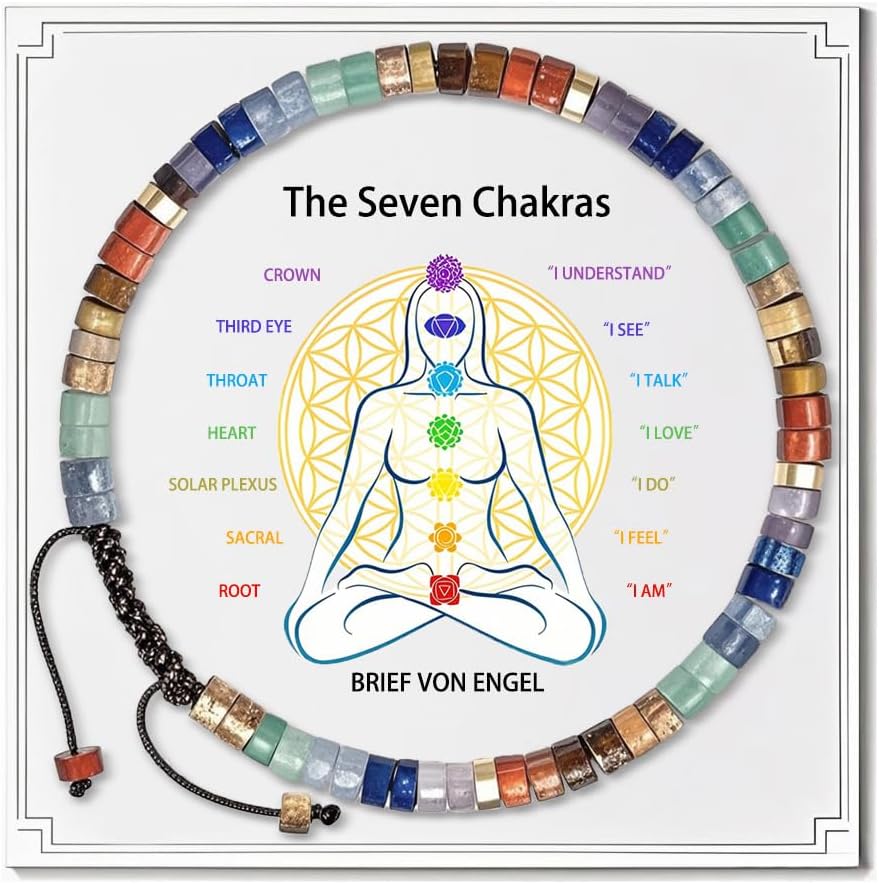 Chakra Bracelets for Women, Healing Crystals Stones Bracelet, 7 Chakras Spiritual Crystal Bracelet Bangle, Yoga Meditation Relax for Womens Anxiety, Stress Relief Gifts For Women