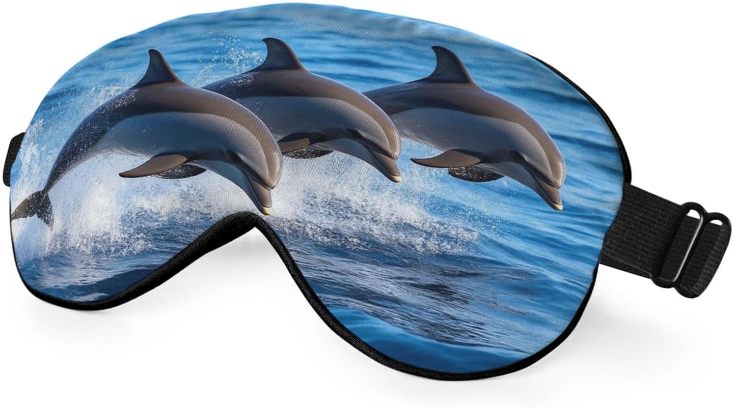 Dolphin Family Silk Eye Mask Sleep Mask Cartoon Whale Clear Blue Waters Ocean Sea Marine Life Eye Mask with Adjustable Strap Lightweight for Women Work Travel Night Sleep