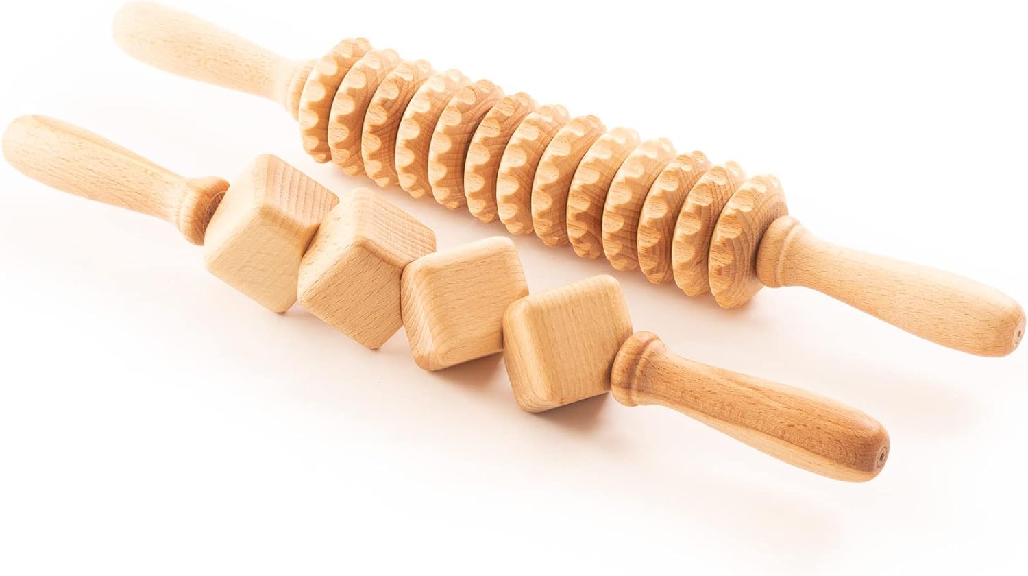 Tuuli Anti Cellulite Massage Set Massager 2 x 40 cm Roller with Handle Maderotherapy Wooden