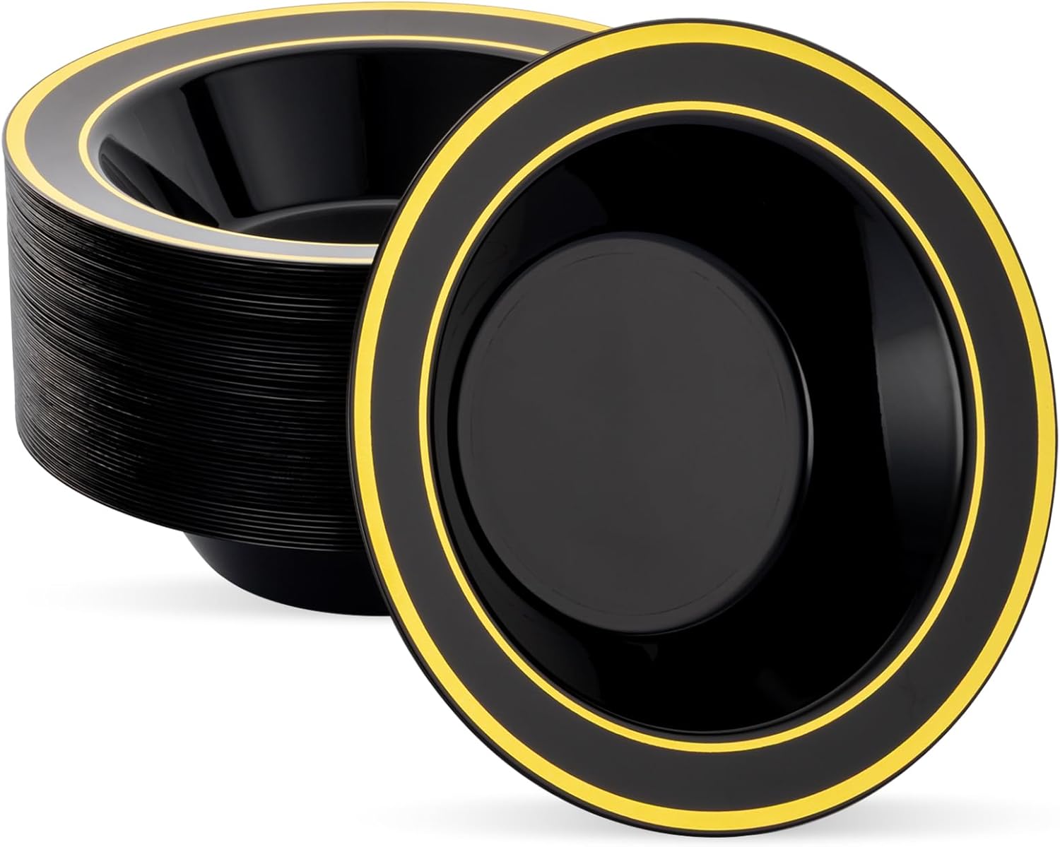 50 Pack Black Disposable Soup Bowls with Gold Rim,12oz Disposable Soup Bowls,Disposable Soup Dessert Salad Bowls for Wedding/Party/Catered Events