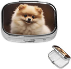 Cute Pomeranian Dog Pill Box 2 Compartment Medicine Pill Organizer Square Pill Case for Purse & Pocket Travel Pillbox Portable Metal Medicine Vitamin Fish Oil Organizer Unique Gift