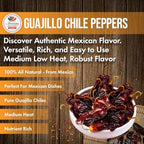 Guajillo Chiles Peppers Dried Whole 4 oz – Natural and Premium. Great For Mexican Recipes Like Mole, Tamales, Salsa, Meats. Mild to Medium Heat, Complex Fruity Flavor. Resealable Bag