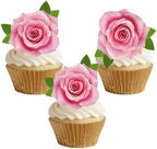 Not 3D 24Pcs Edible Cupcake Topper Pink Rose By Rice Paper Cake Decoration Party Decoration
