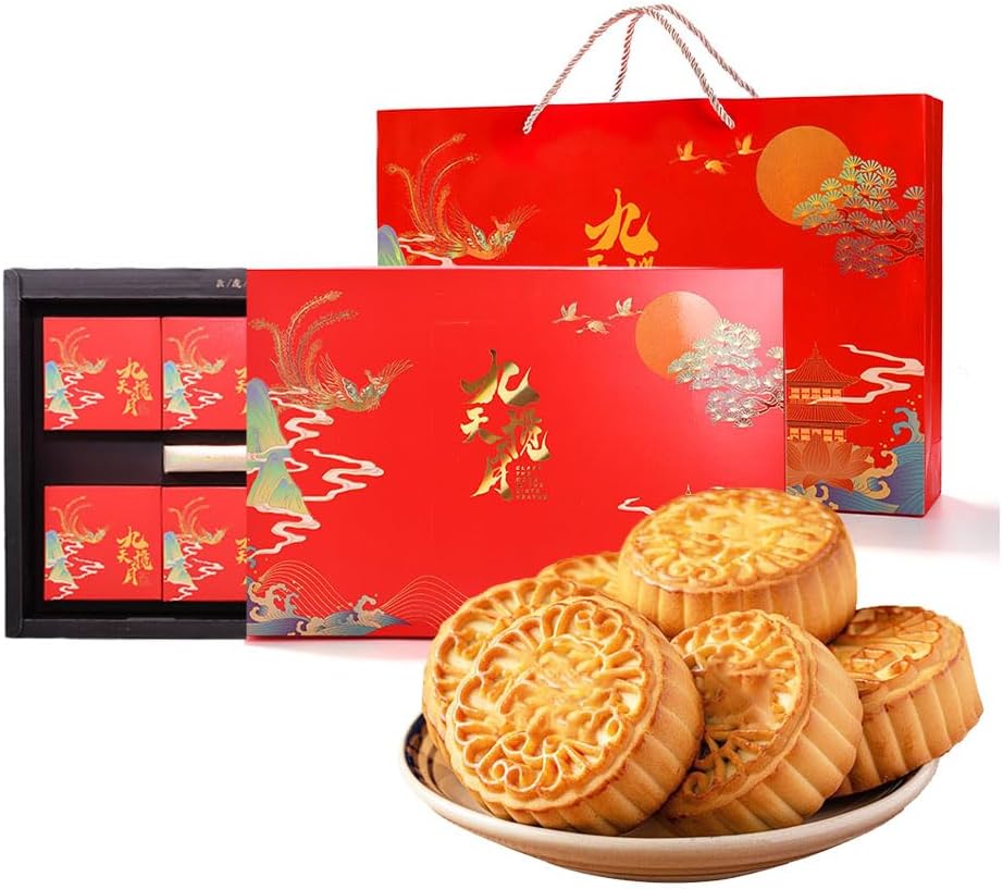 Phuumy 1.76lb Mooncake Delicious and Traditional Moon Cake Assortment,Mooncakes Filled with Rich and Flavorful Ingredients, Perfect for Celebrating Mid-Autumn Festival （8Pcs）