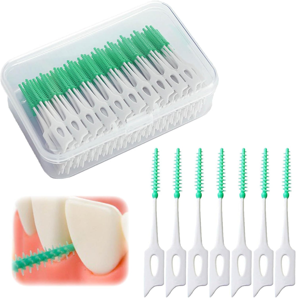 Ndzefan160PCS Portable Soft Silica Gel Toothpick Dental Floss Picks Soft Original Suitable for Oral Care of Adults and Childrens,Toothpick Brushes Teeth Cleaning Tool (Green)