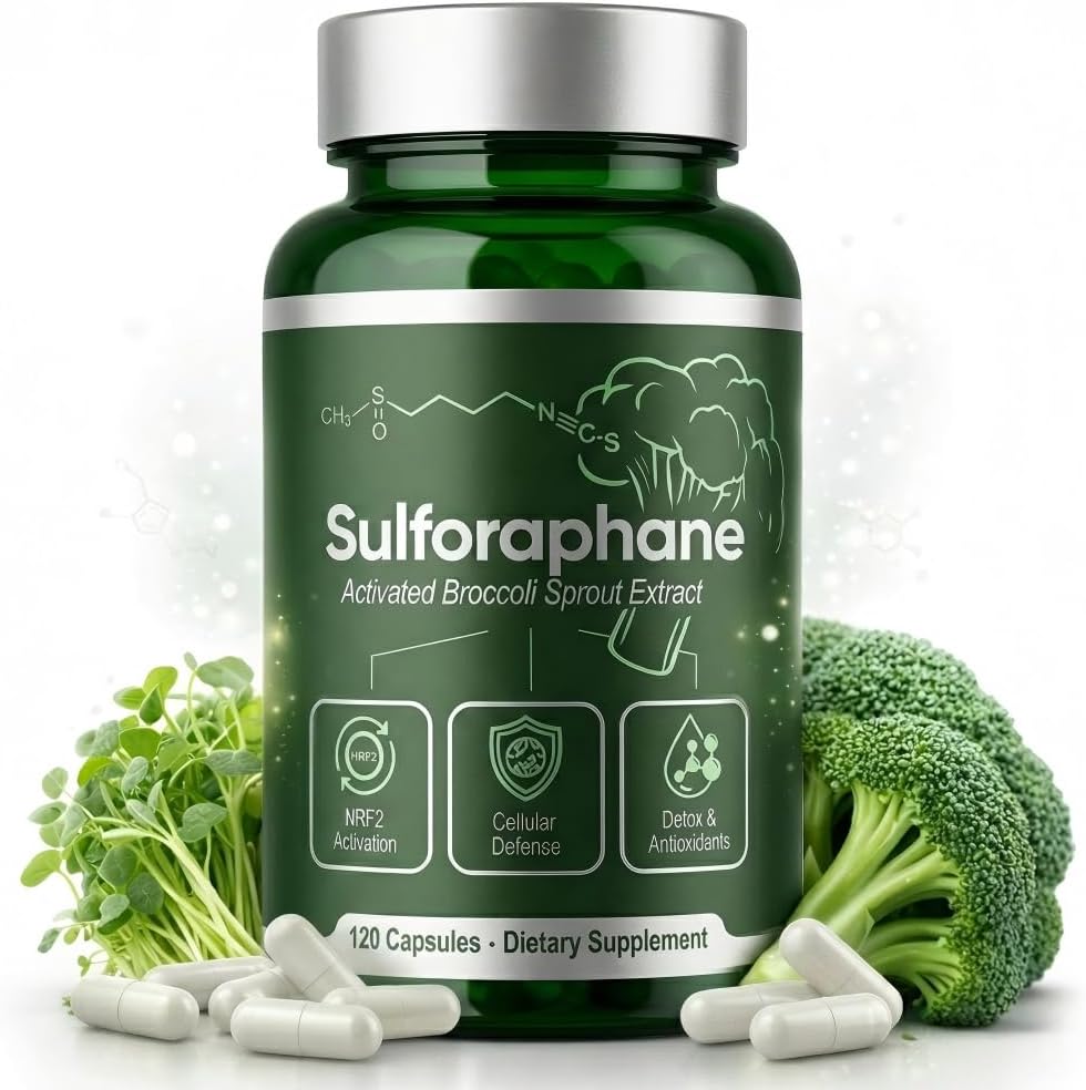 Sulforaphane Supplement - Broccoli Sprout Extract Capsules with Glucoraphanin, Natural Cellular Health Support, Antioxidant Defense for Wellness, Vegan and Non-GMO, 120 Veggie Capsules