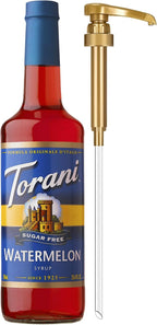 Torani Sugar Free Syrup, Watermelon Flavored Syrup for Drinks, Zero Calorie, Glass Bottle with Pump Included, 25.4 Fl Oz