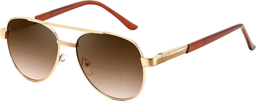 FEISEDY Metal Bifocal Reader Sunglasses for Men, Aviator Sun Readers with UV Protection, Anti Glare Reading Sunglasses B0335