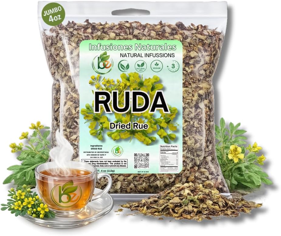 Ruda Seca Herbal Tea (4 oz) – 100% Natural Rue Dried Herbs (Ruta graveolens) – Traditional Botanical Infusion – Wildcrafted Loose Leaf – Caffeine-Free, Vegan, Non-GMO – Authentic by BEXPERTSUSA