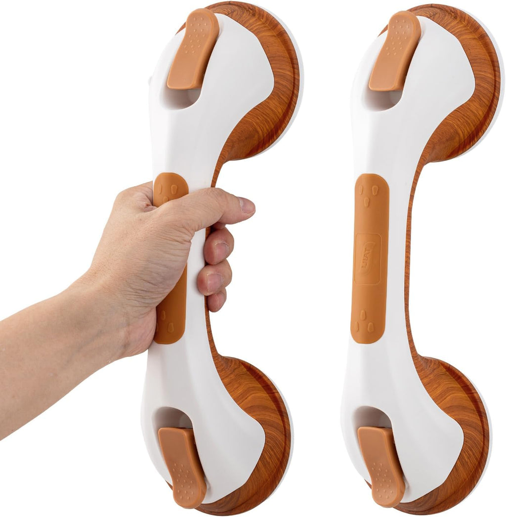 TAILI Shower Grab Bar, 2 Pack 12 Inch Suction Grab Bars for Bathtubs and Elderly, Shower Handle for Seniors Bathroom Safety Grip, No Drilling Removable,Wood Grain