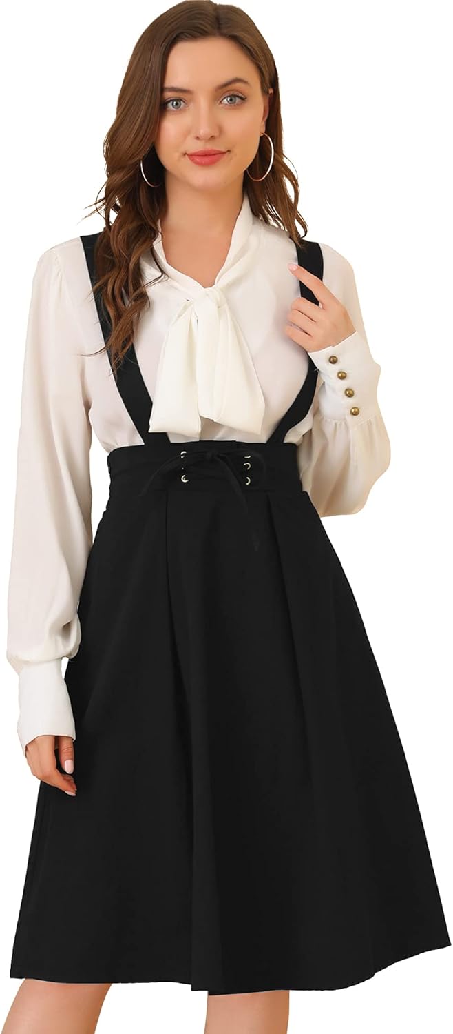 Allegra K Women's Cute Suspender Skirt High Waist Overall Corset Skater Skirt Short Mini Dress