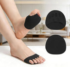 Metatarsal Pads, Ball of Foot Cushion Pads, 2 Pairs, Breathable Five-Toe Half Socks, Anti-Odor Forefoot Support for Women & Men, Fits Heels Sneakers Flats(Black)