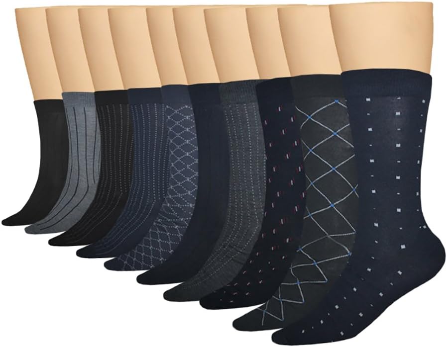 3KB Men's Dress Socks (10 Pairs Per Pack) - Variety of Patterns and Sizes