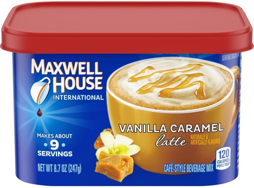 Maxwell House Vanilla Caramel Latte Mix, 8.7 oz + Suisse Mocha Decaf Instant Coffee, 4.4 oz, (Variety Pack)