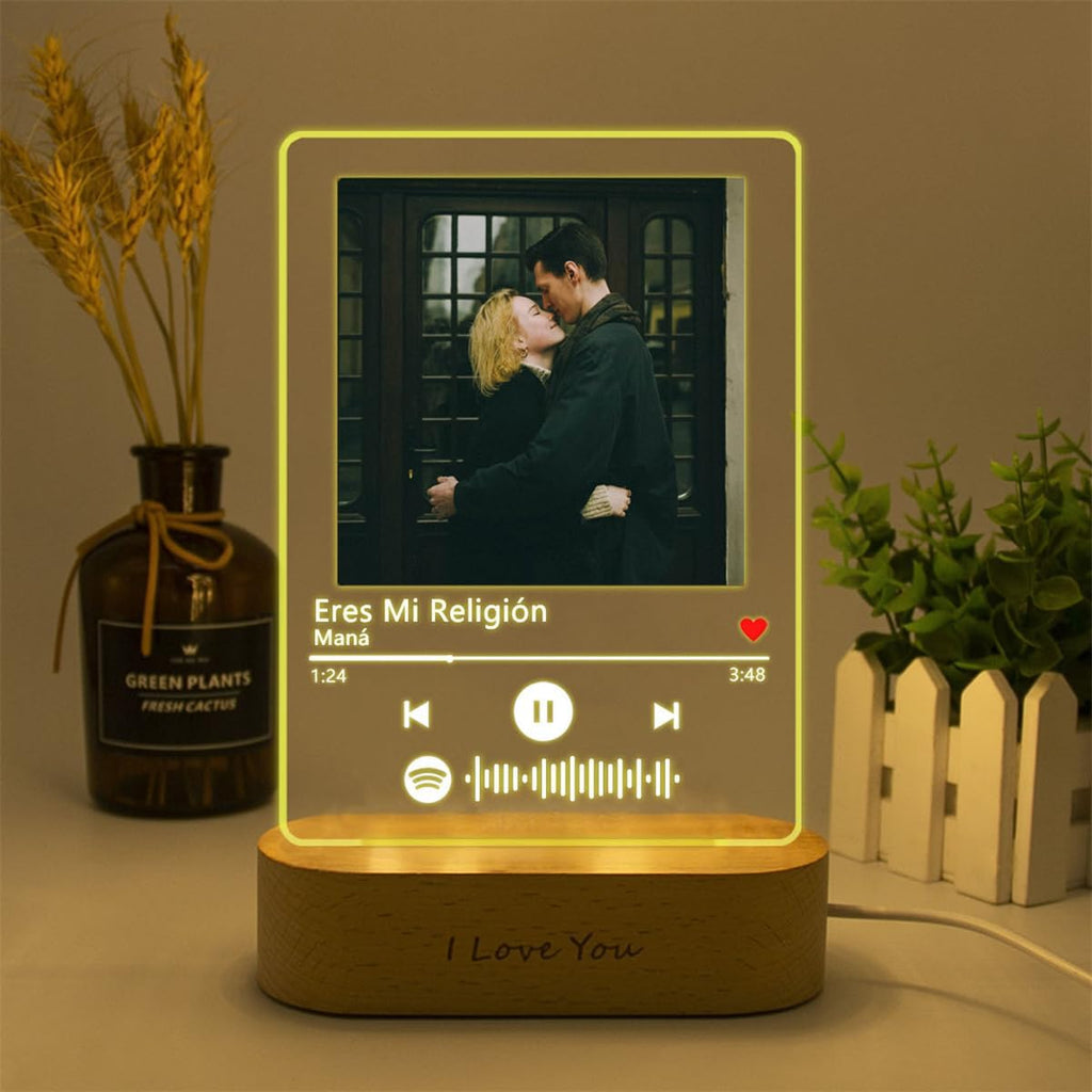 Custom Spotify Plaque Scannable Spotify Music Plaque, Personalized Acrylic Song with Photo Album Cover, Customized Night Light Anniversary Memorial Gifts for Boyfriend Girlfriend (Style B)