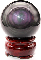 Obsidian Crystal Ball Coloured Eye Healing Crystal Natural Rock Crystal Quartz Gemstone Sphere Ball for Fengshui, Divination Sphere, Home Decor, Black Obsidian Rainbow Eye,60mm