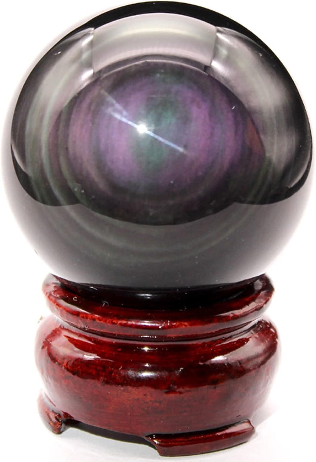 Obsidian Crystal Ball Coloured Eye Healing Crystal Natural Rock Crystal Quartz Gemstone Sphere Ball for Fengshui, Divination Sphere, Home Decor, Black Obsidian Rainbow Eye,60mm