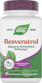 Nature's Way Resveratrol, Supports Antioxidant Pathways*, Helps Neutralize Free Radicals*, with Polyphenols from Red Wine Extract, 75mg per 2-Capsule Serving, Vegan, 60 Capsules (Packaging May Vary)