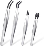 DragonflyDreams 4 Pieces Tweezers with Rubber PVC Coated Set, Straight Tip Tweezers Rubber Flat Tip Long Bent Tweezer for Crafts Stamps Beads Jewelry Tools (Rubber Tweezer)