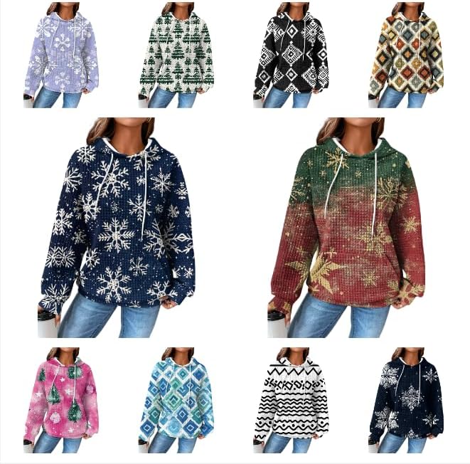 domirica Christmas Hoodie for Women Graphic Hooded Sweatshirt Comfy Casual Long Sleeve Loose Fit Trendy Tops