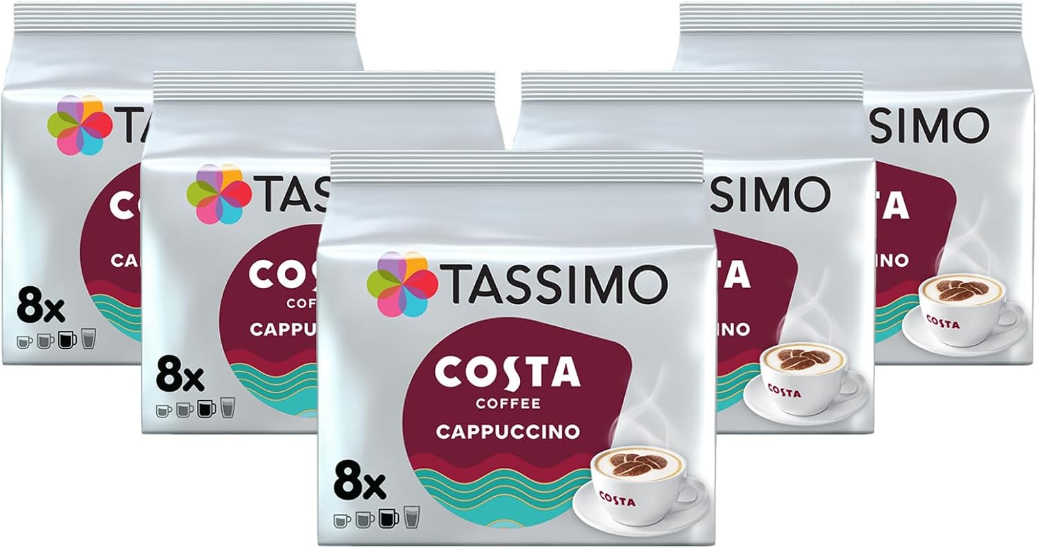 TASSIMO Costa Cappuccino 16 discs, 8 servings (Pack of 5, Total 80 discs, 40 servings)