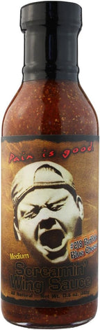 Pain is Good - Buffalo Blue Cheese Screaming Wing Sauce - 13.5oz Bottle - Made in USA - All Natural Ingredients, Non-GMO, Gluten-Free, Sugar-Free, Vegetarian, Keto