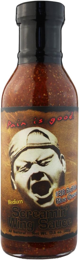 Pain is Good - Buffalo Blue Cheese Screaming Wing Sauce - 13.5oz Bottle - Made in USA - All Natural Ingredients, Non-GMO, Gluten-Free, Sugar-Free, Vegetarian, Keto