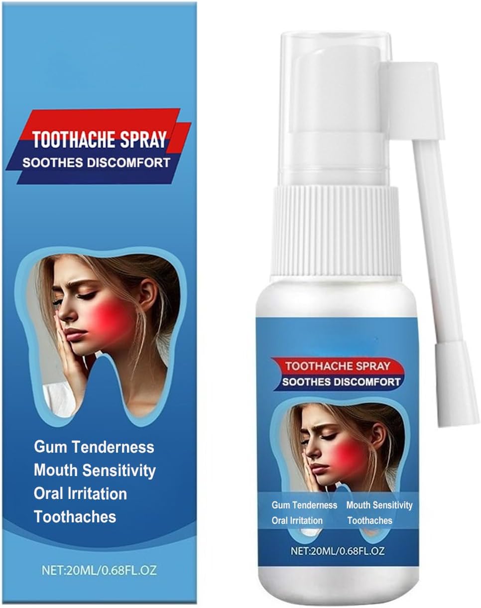 Toothache Relief Spray - Soothes Gum Fast, Improves Dryness, Mint & Chamomile Formula, Portable Oral Care for Adults (0.68FL.OZ)