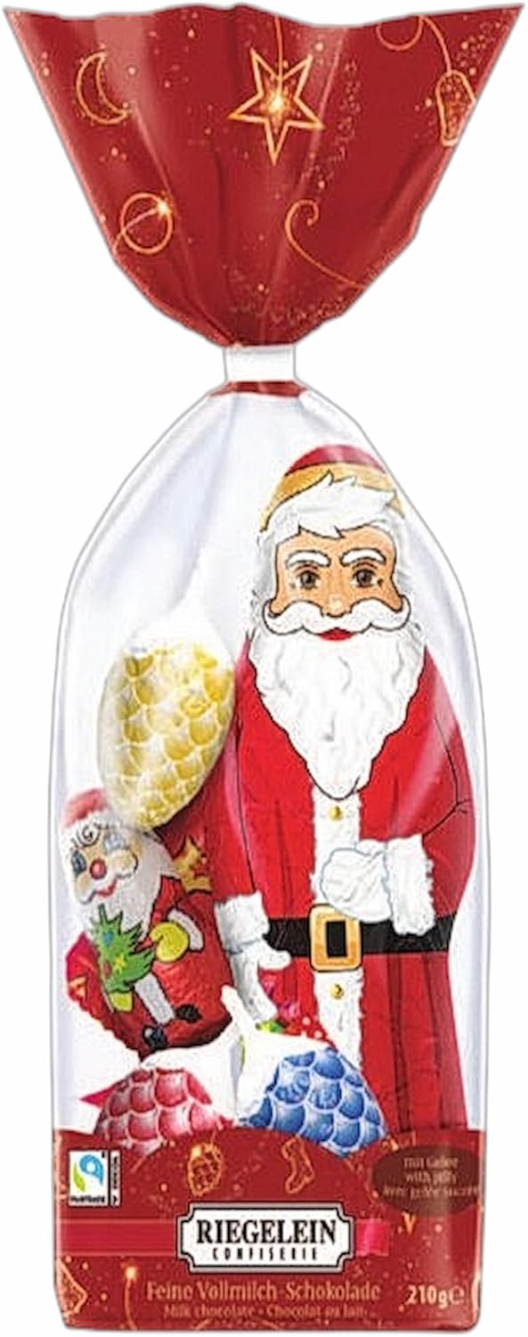 Riegelein Assortment Chocolate Santa, Ornaments, Jellies Christmas Treats Bag 7.4 Oz. (210 g.)