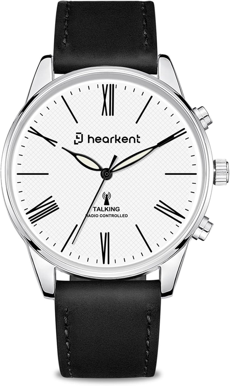Hearkent Atomic Talking Watches for Visually Impaired, American Accent Voice, Roman Numerals Watch with Leather Band, Speaks Time & Date, Ideal Watch for Elderly & Blind People