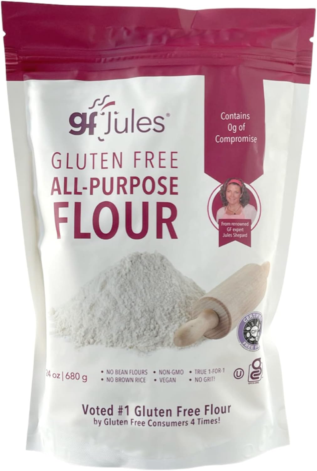 gfJules Certified Gluten Free All Purpose Flour | No Grit | Non-GMO, Vegan | Certified Top 9 Allergen-Free & Kosher | Cup for Cup | Voted #1 by Gluten Free & Celiac Consumers | 1.5 lb. Pouch